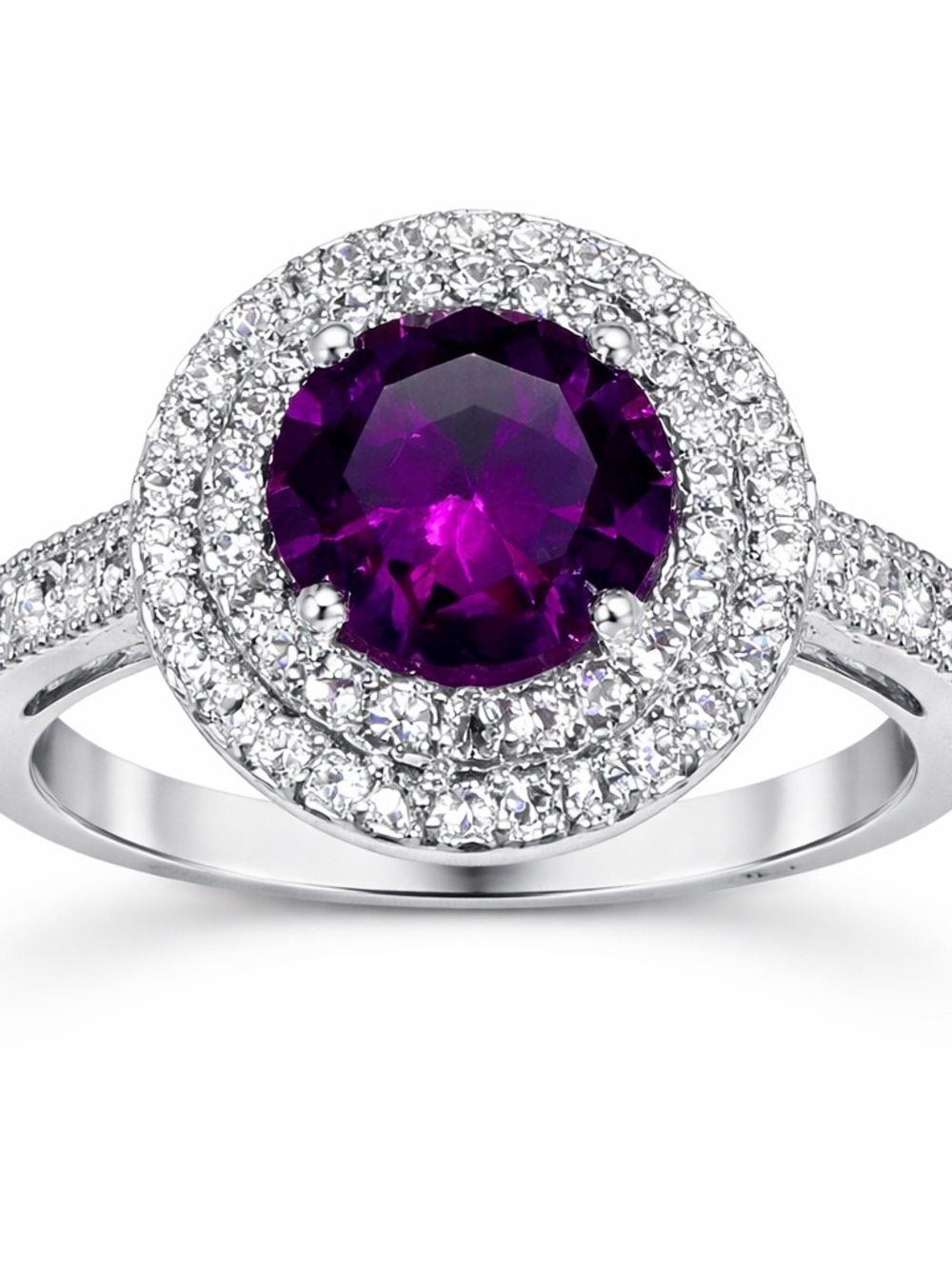 Charter Club Silver-Tone Purple Crystal Double Halo Pavé Split-Shank Ring